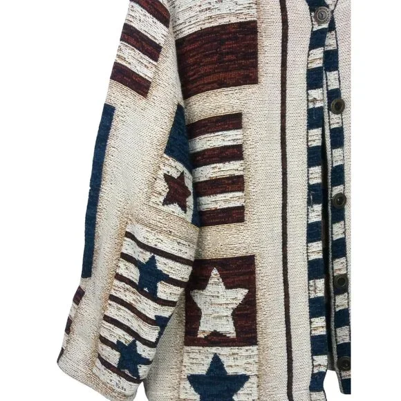 Vintage Colonial Flag Cardigan Sweater One Size 250th Birthday American Spirit